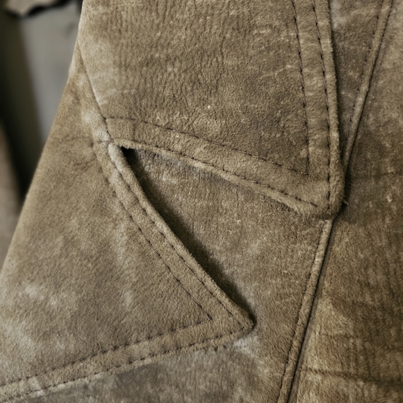 Vintage 70s Handmade Buckskin Suede Trench Coat Natural Undyed Leather Unisex - Picture 4 of 8